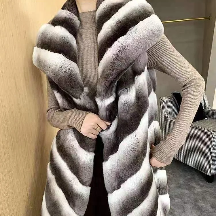 2021 New arrival    Rex    Chinchilla  fur  vest      Winter fur  coat     fashion fur  waistcoat