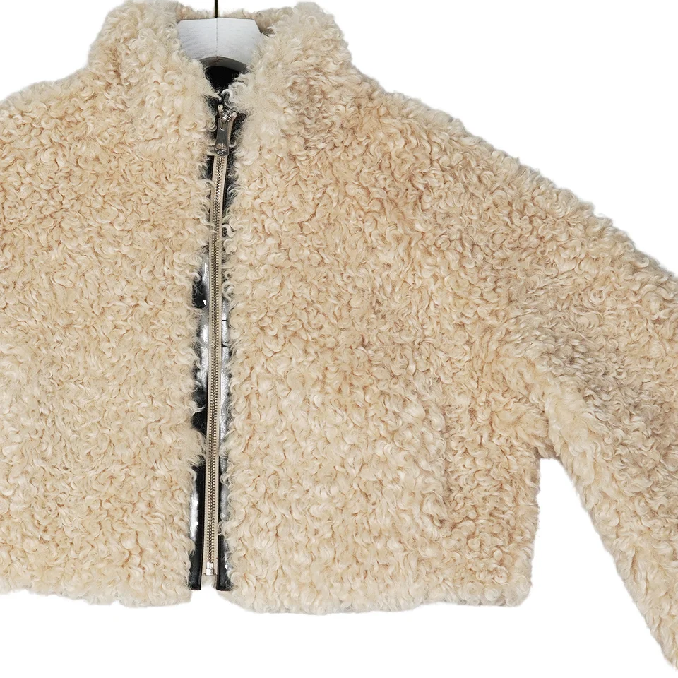 Fleece Cropped Faux Fur Long Sleeve Shaggy Warm Outwear Winter Real Mink Fur Coat for women