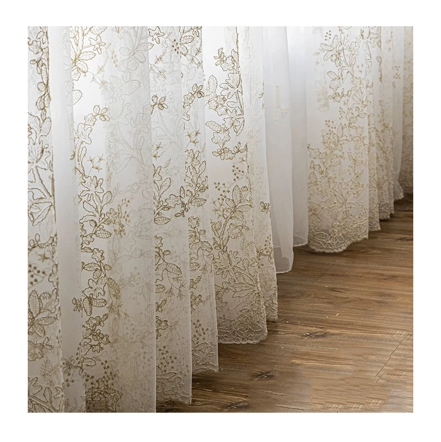 wholesale elegant home bedroom French American embroidered flower luxury sheer curtains for the house