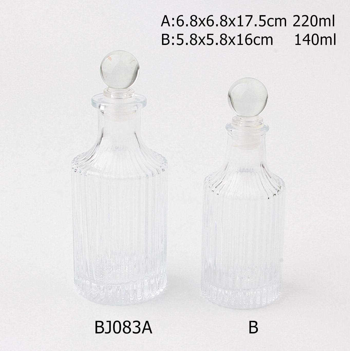 Hotsale embossed clear glass Reed Diffuser Bottle with ball shape glass airtight lid Reed Stick Aroma Perfume Fragrance Bottle
