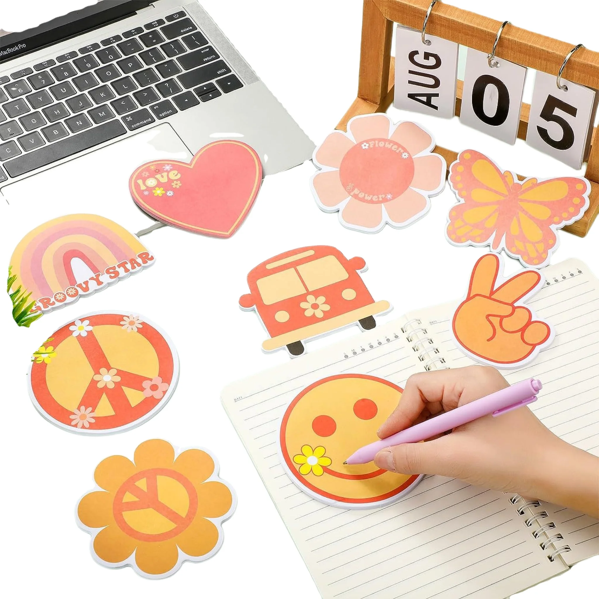 9pcs/set Groovy Boho Sticky Note Message note Rainbow Butterfly School supplies Irregular shape Sticky note Hippie Party custom