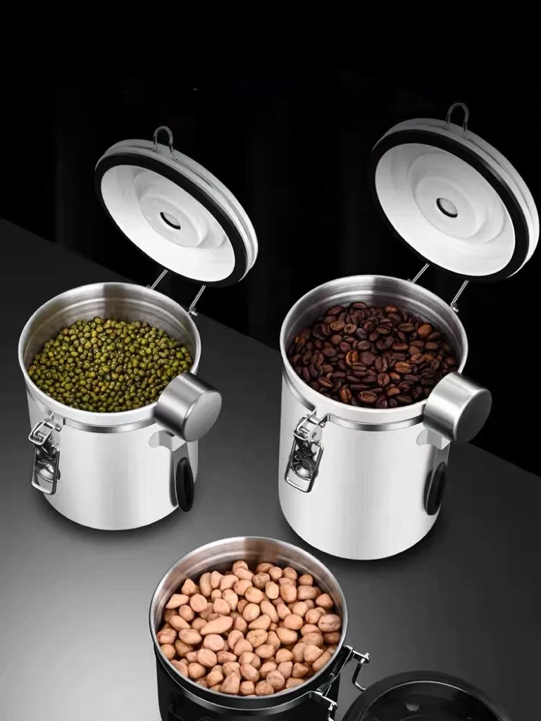 Modern Stainless Steel Coffee Bean Container Sugar Tea Coffee Jar With Coffee Spoon