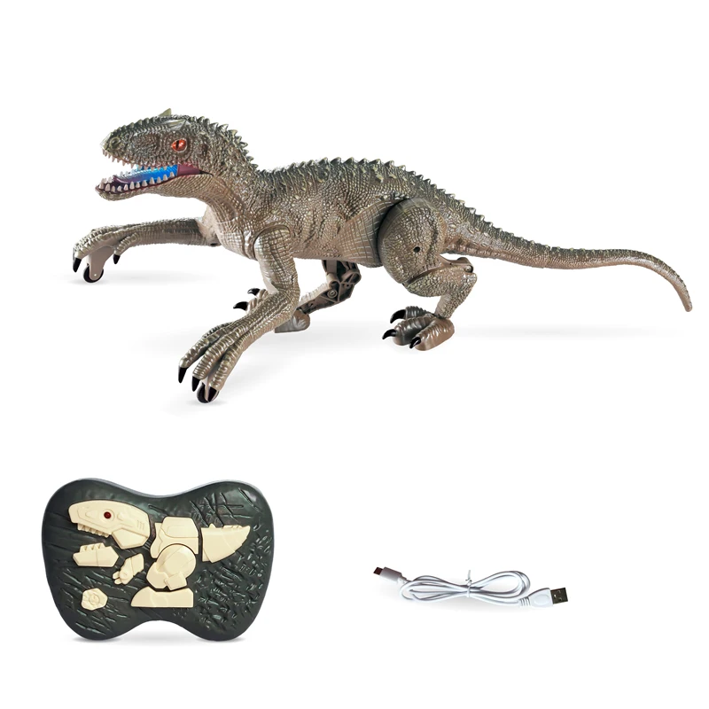 Remote Control Dinosaur Toy for Kids RC Dinosaur Walking Robot with Light and Roaring 2.4Ghz Simulation Velocirapto Toys