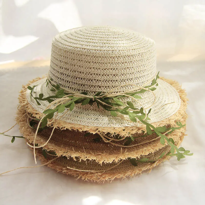 Beach Fedora Hat Summer Women Wide Brim Rattan Decoration Boater Straw Hat For Adult Children