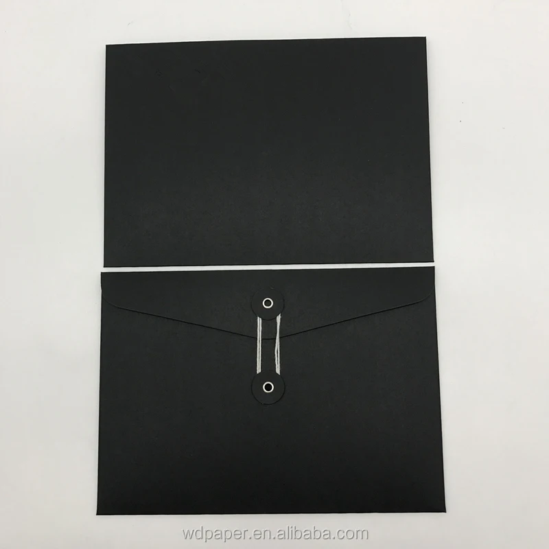 China Custom Made black envelope custom string envelope custom envelope with button and string closure