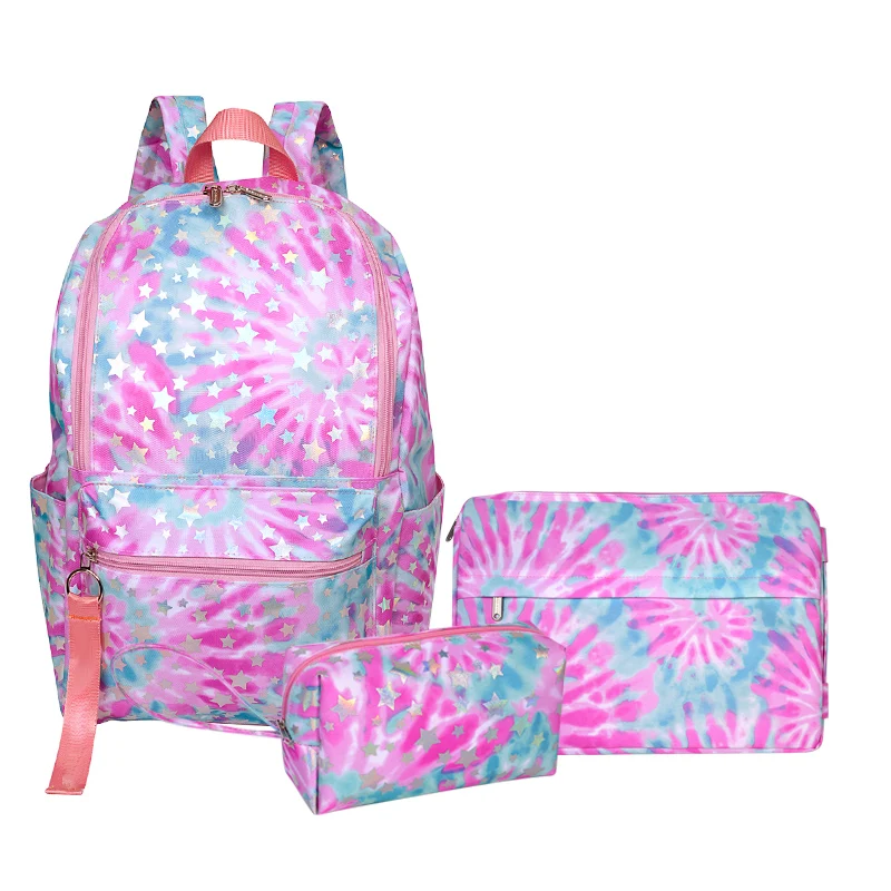3 PCS Fashion Cute Ladies Bags Laptop Costmetic Bag Set Back Pack School Bags Girl Pink Schoolbag Travel Backpack Set