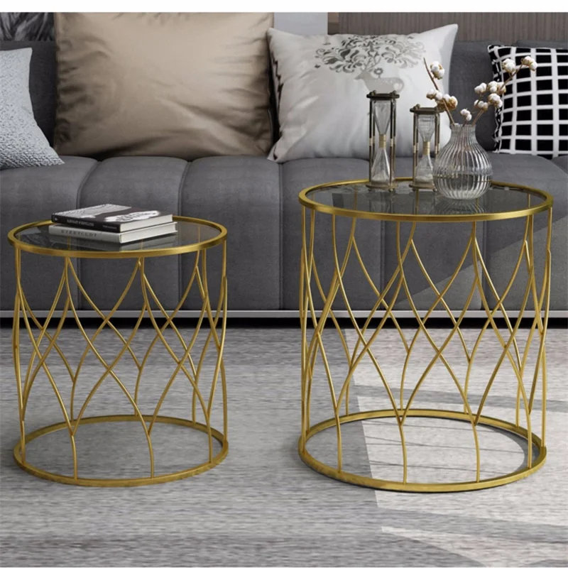 
Modern Round Bed Side Table Metal Glass Modern Coffee Table for Living Room 