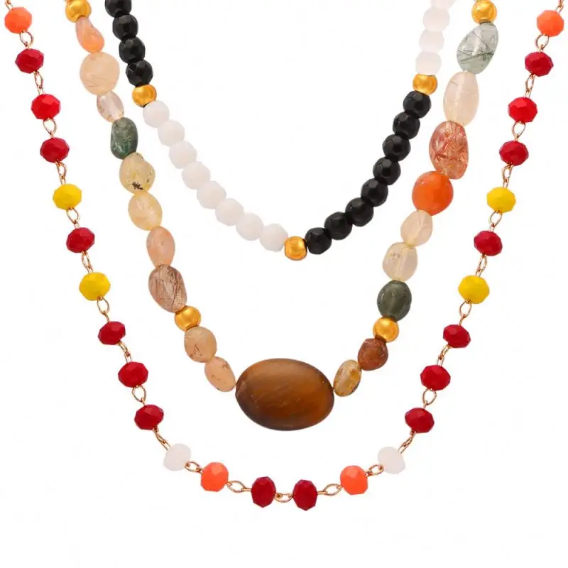 Bohemian Beach Jewelry Multi-color Natural Stone Handmade Beaded Necklace Stainless Steel Gold Plated Chokers Necklaces