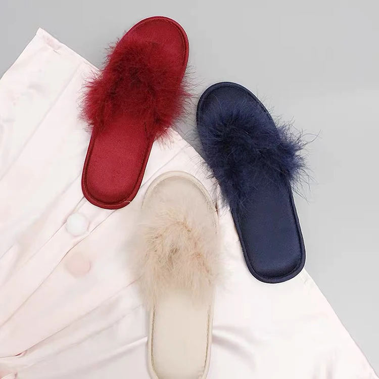 Womens Flip Flops Fluffy Memory Foam Indoor House Silk Feathers Decoration Bridesmaid Wedding Slippers for Ladies
