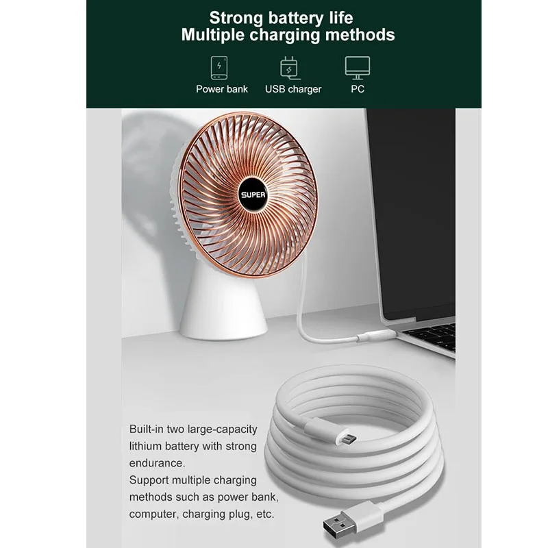 Small table standing air cooling fans brushless moto Onde electrical mini usb rechargeable desk fan