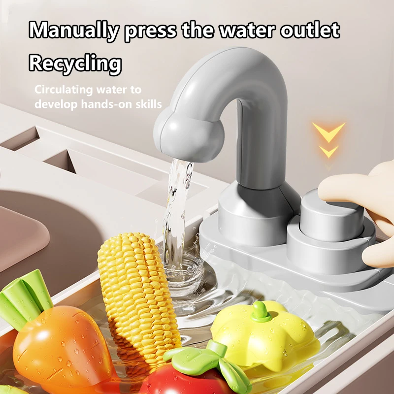 Hot Sell 33+pcs Mini Kitchen Toys Spray Real Cooking Set Game With Light Sound Pretend Kitchen Set