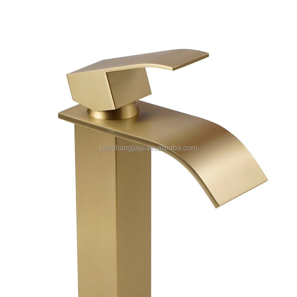 Brushed gold Elegant Waterfall Bathroom Sink Faucet Single Lever Hole Deck Mount Big Square Spout Mixer Taps Basin Faucets