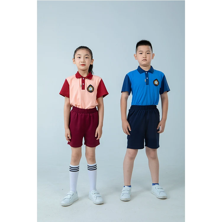 Hot Selling Summer Short Sleeve Polo Shirt Primary School Uniform T  Shirt  Short Pants  for Children