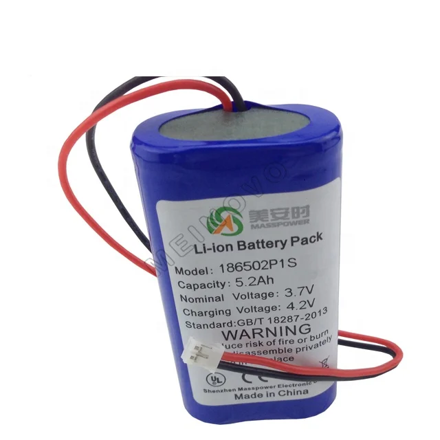 Full capacity 5200mAh li-ion battery pack 18650 1s2p 3.7 v
