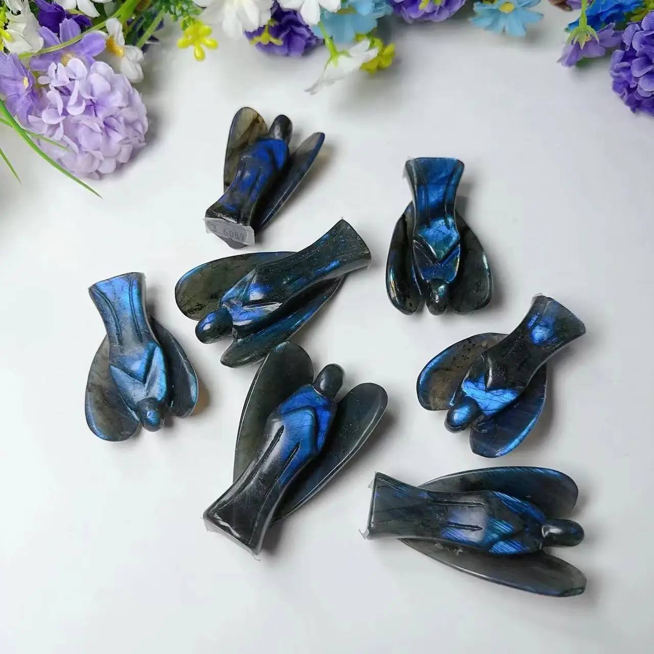 Flashy Crystal Angel Carving Natural Hand Carved Labradorite Crystal Craft Angel Figurine