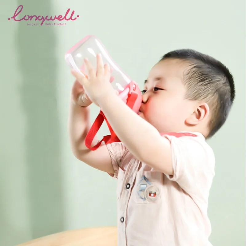 
Ningbo Longwell Custom PP Water Bottle Baby Flip Lid Straw Silicone Grips BPA Free Bottles Training Cup Drinking 100% Food Grade 