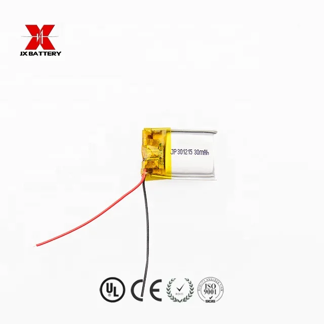 Shenzhen supplier battery 301215 30mah 3.7v small lithium polymer battery for smart device