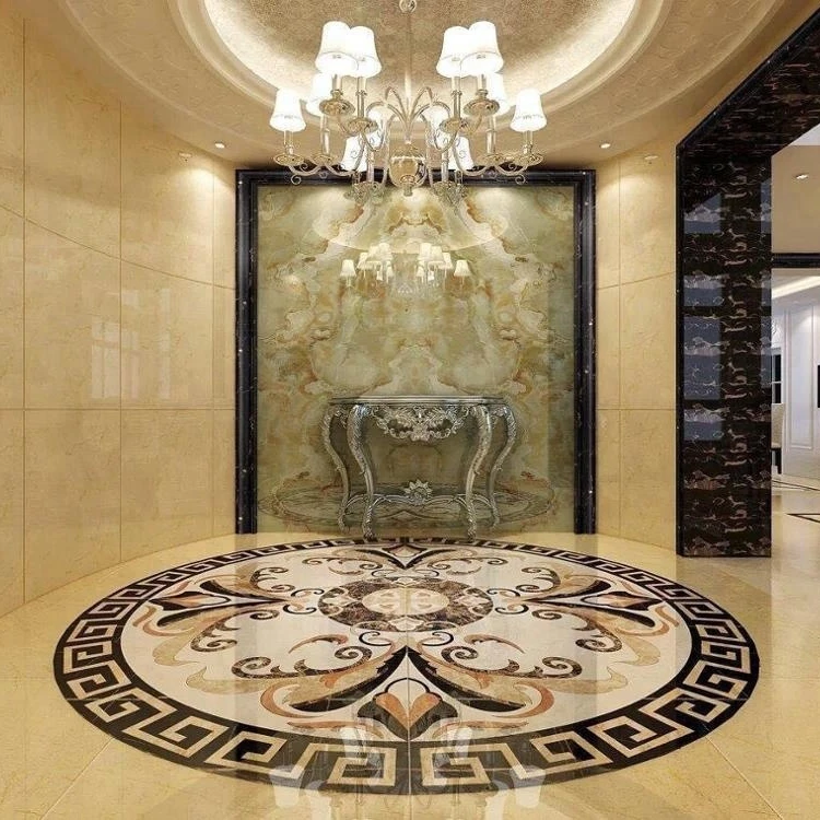 Customize lobby decorative floor design pattern waterjet marble medallion