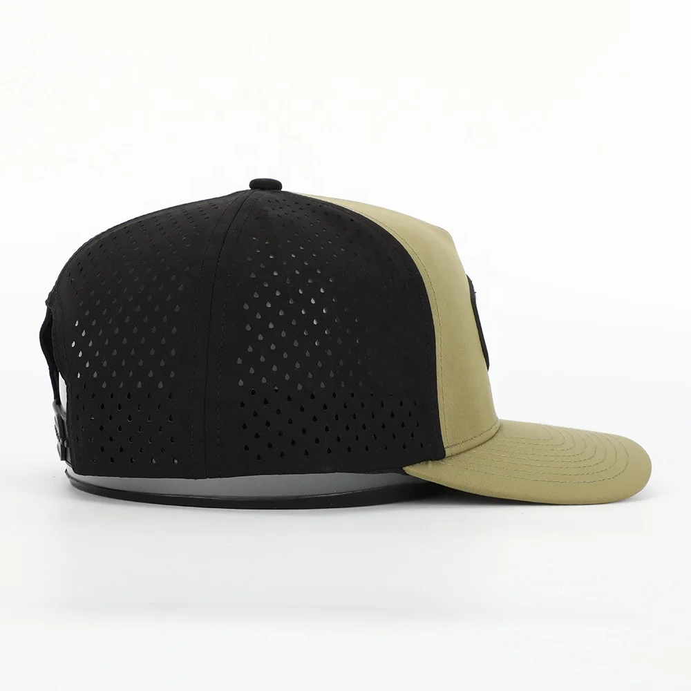Custom 5 Panel Waterproof Army Green Polyester Laser Cut Hole Sports Hat,Perforated Golf Gorras,Rubber Patch Logo Baseball Cap