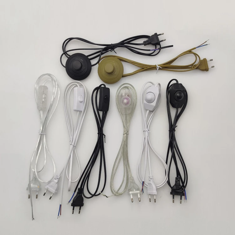 PVC cable 2*0.75mm2 black white clear color factory price on/off switch with EU plug CE VDE certification