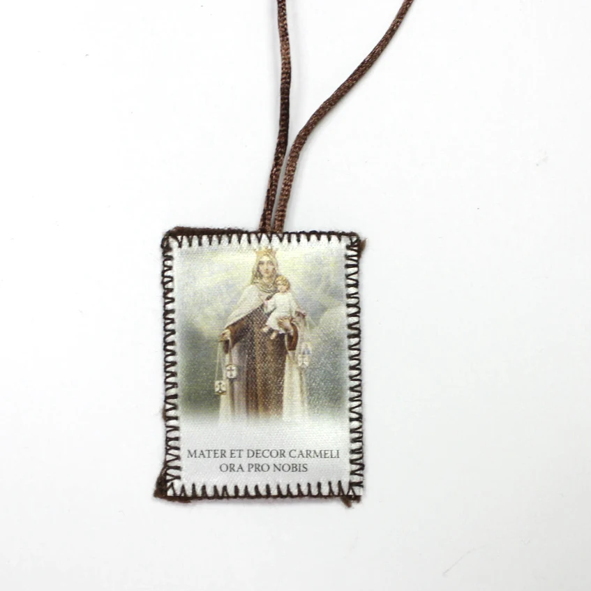 12Pcs Scapular Our Lady of Mt.Carmel And Sacred Heart of Jesus Brown Cord Religious Scapular For Prayer
