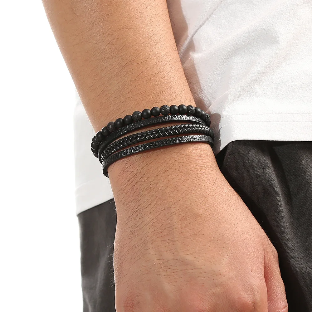 Best Selling Hand Woven Magnet Buckle Beaded Multilayer Leather Bracelet For Family Gifts