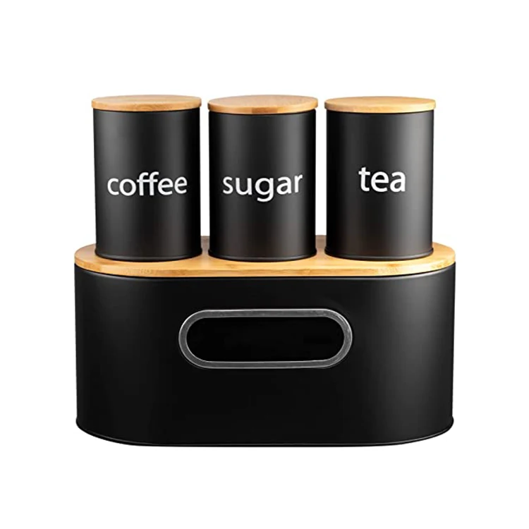 Large Metal  Kitchen Bread Bin Food Canister Sugar Tea Coffee Canisters Set Vintage Bread Box With Bamboo Lid