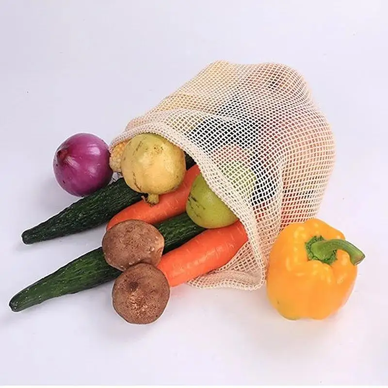 Cotton Mesh Bags with Drawstring for Fruit and Vegetables Storage Reusable Produce Net Mesh Drawstring Bag for Grocery