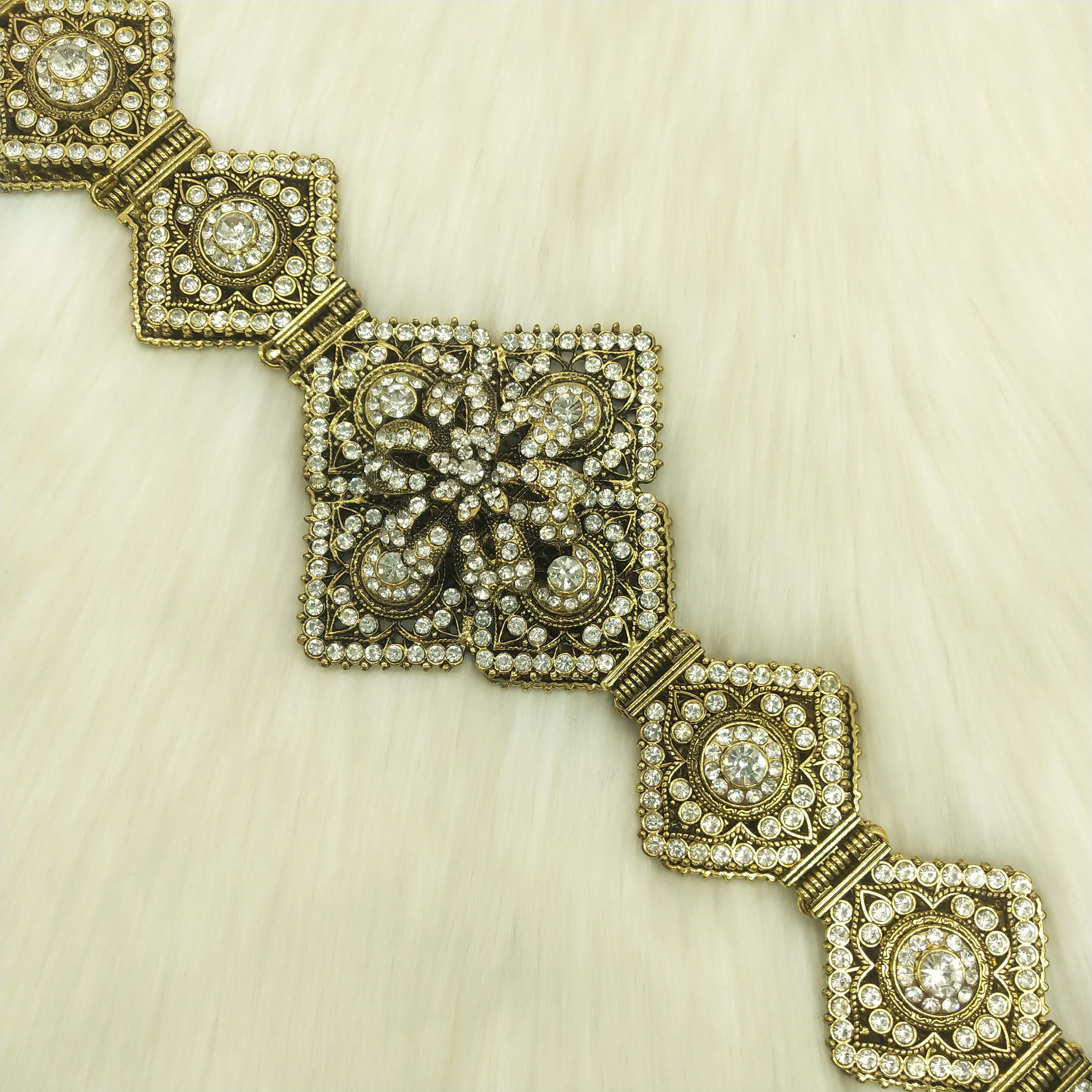 R French Gold Color Women  Chain Crystal Metal Waistband Morocco belt Wedding Caftan Dress Belt Adjustable Length