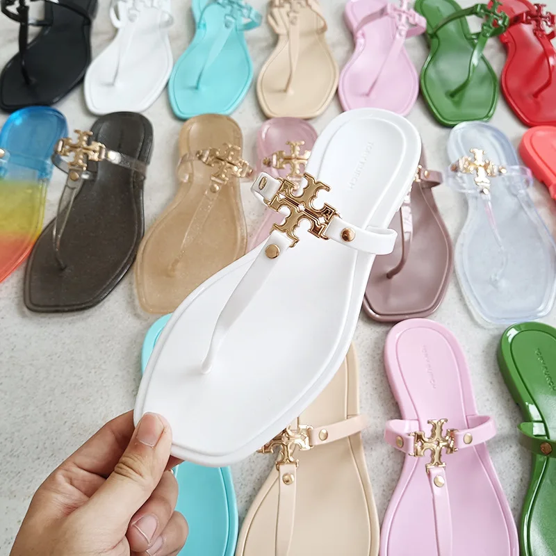 2024 Tb Sandals Luxury Ladies Slippers Jelly Flat Metal Buckle Flip Flop For Beach Sandals For Womens Jelly Sandals Slides