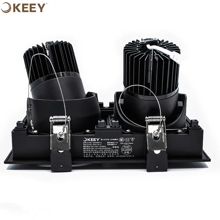 
2020 Keey new style led grille light fixture black double head ceiling led grille light square home use GS611-2 