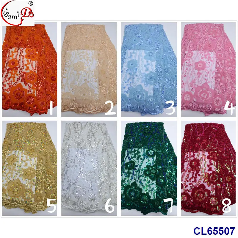 lisami rts produced  big flower sequins 3d fashion embroidery evening dress lace fabric