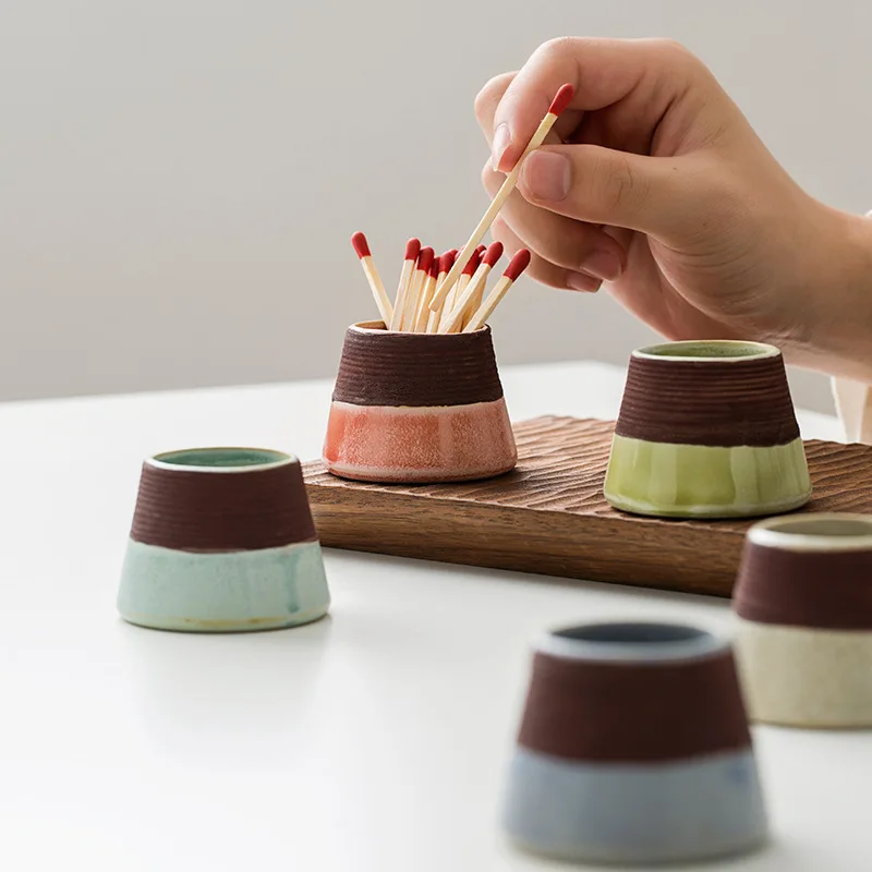 decorative ceramic match holder empty ceramic candle jar with match holder with striker ceramic jar for home decor