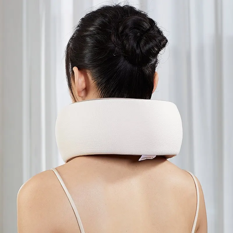 Electric wireless myofascial memory foam shiatsu travel car and homeu shaped neck massage cervical pillow for sleep