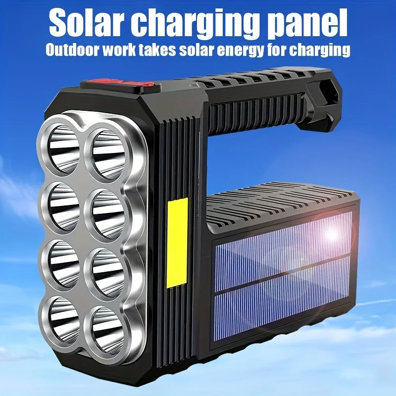 8LED Solar Handheld Flashlight USB Rechargeable Solar Flashlight Solar charger power bank Portable Emergency Power Supply