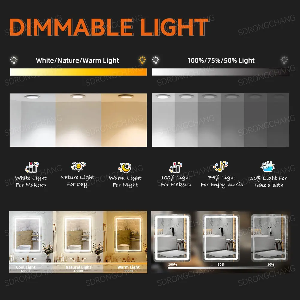 New Design Manufacturer Wholesale Led Wall Mounted Round Shape Dimming Light Decoration Makeup Led Smart Bathroom Mirror