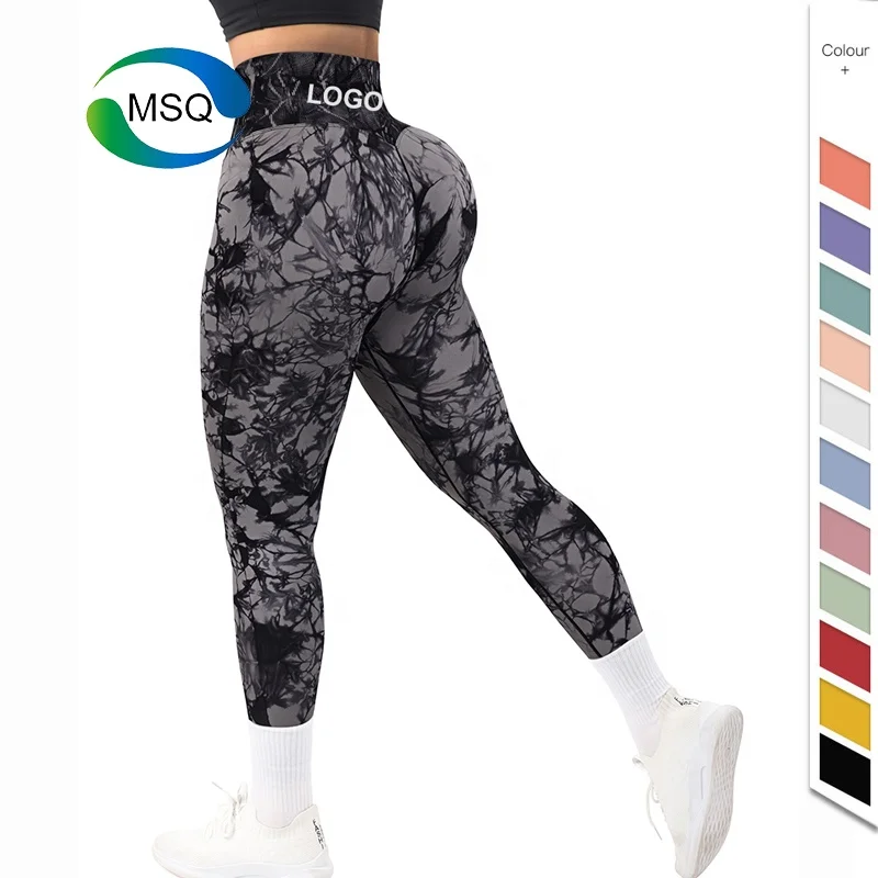 Custom Logo Gym Wear Workout Tights Scrunch Yoga Pants High Waist V Back Butt Lifting Nvgtn Womens Seamless Tie Dye Leggings