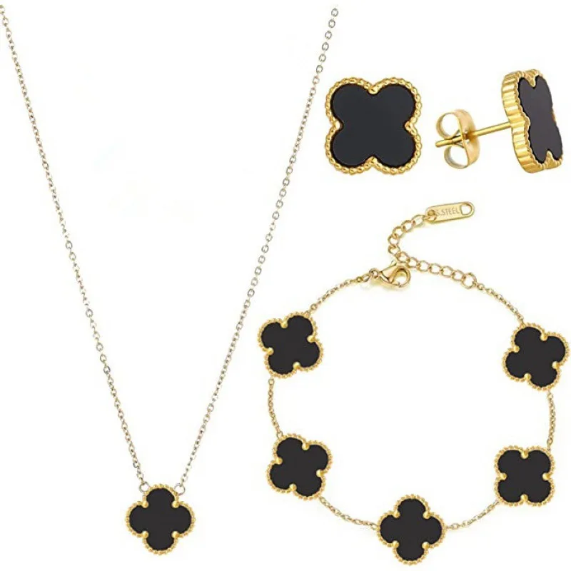 Wholesale New Arrivals Fine Jewelry Sets 18K Gold Women Stainless Steel Clover Fashion Jewelry Set