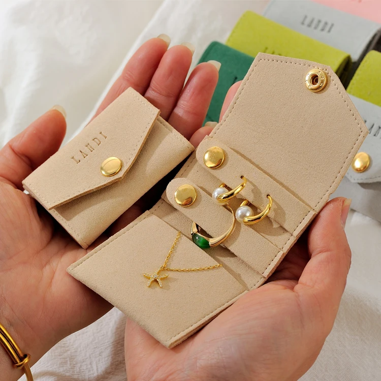 Custom Logo Multiple Function Earrings Ring Necklace Pouches Microfiber Mini Jewelry Packaging Storage Organizer Bag
