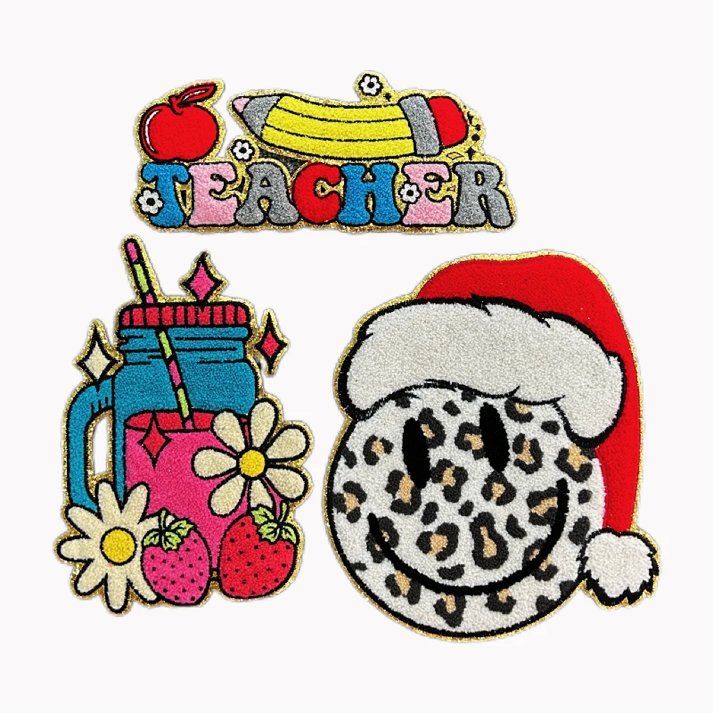 Merry Bright Large Size  Holiday Chenille Patch Iron on Game Day Chenille Letter Patch Custom Embroidery Patch