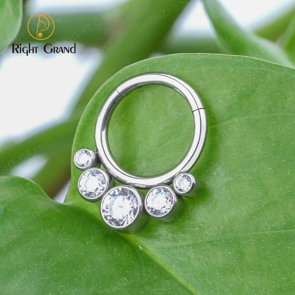 ASTM F136 Titanium Bezel Setting Cubic Zircon Round Nose Clicker Piercing Jewelry