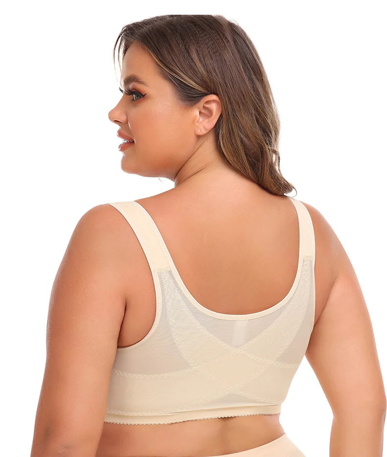 Plus Size Bra 50 Size Women Push Up Without Underwire Vest Soft Front Open Closure Bra Hook and Eye Hide Back Fat Bra Wireless