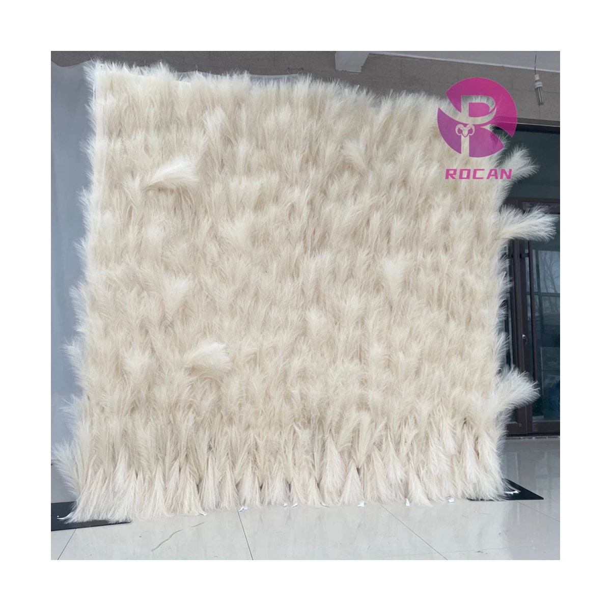 White Beige Real Touch Reed Wall Pampas Grass Wall Cattail Grass Fabric Rolling Up Curtain Fabric Cloth Reed Wall