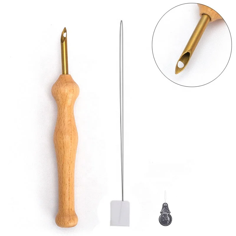 SHELIKE Knitting Tools Big Size Wooden Handle Punch Needle Set Embroidery Tool Punch Needle for Rug Hooking