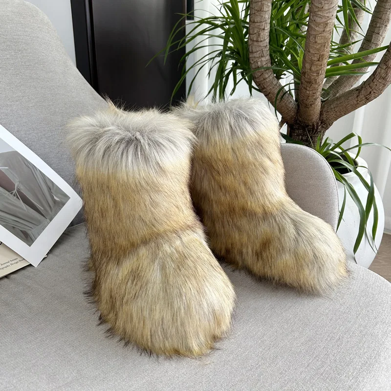 factory wholesale high quality hot selling ladies imitation raccoon fur boots snow boots women fur winter shoes