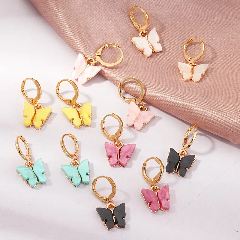 Jewelry Wholesale Gold Acrylic Butterfly Stud Earrings Butterfly Hoop Earrings Jewelry For Women