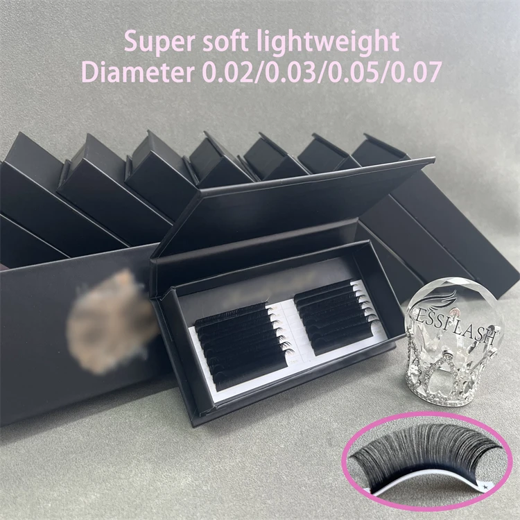 Soft Mink Pbt 0.03  0.05 12Rows Velvet Fanning Eyelash Extensions  Cashmere Trays Dark Matte Cashmere Volume Lash Trays