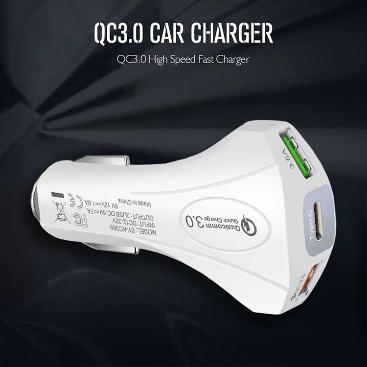 Car charger 3 Port Quick Charging 7A 35W Type c Hammer Safety QC3.0 Fast Charging Car Chargers For iphone