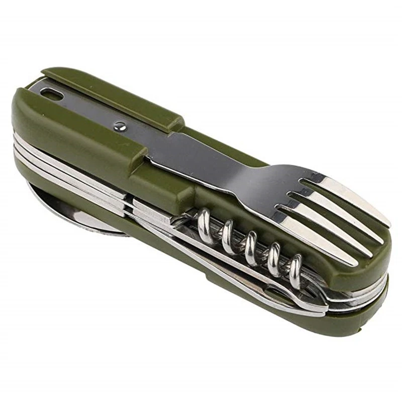 
9In1 Folding Equipment Manufacture Disposable Tableware With Led Light Outdoor Camping Fork/Spoon/Knife Stainless Steel Cutlery 