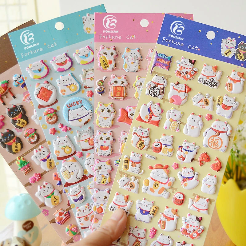 Cute cat sticker Japanese Puffy foam sticker children Kids Cartoon 3D puffy reward sticker Glass window decorative decals